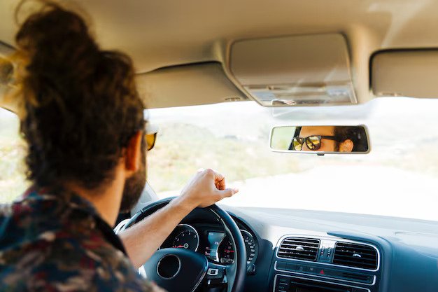 Young male driver enjoying sunny day drive after passing road test