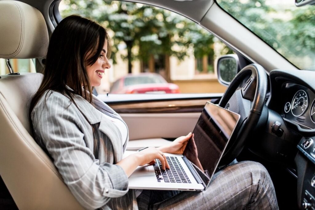 Busy student learning online driving lessons in Dorval